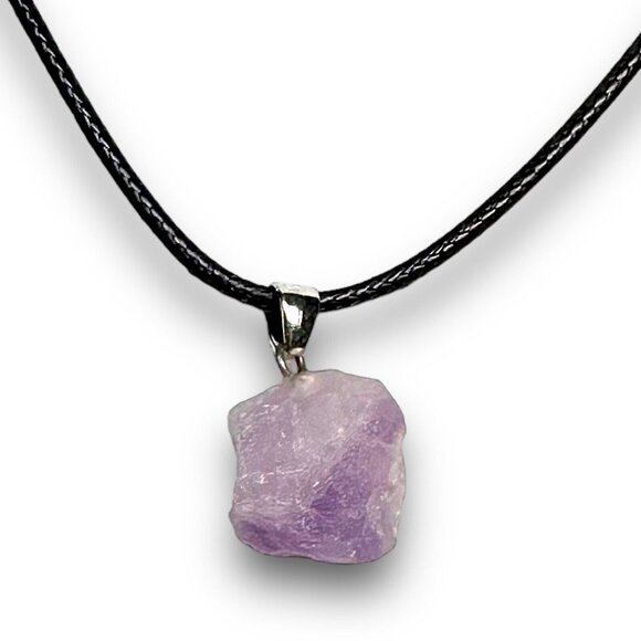 Natural Amethyst Quartz Necklace Pendant Raw Spiritual Balance Calming NWOT - Picture 2 of 11